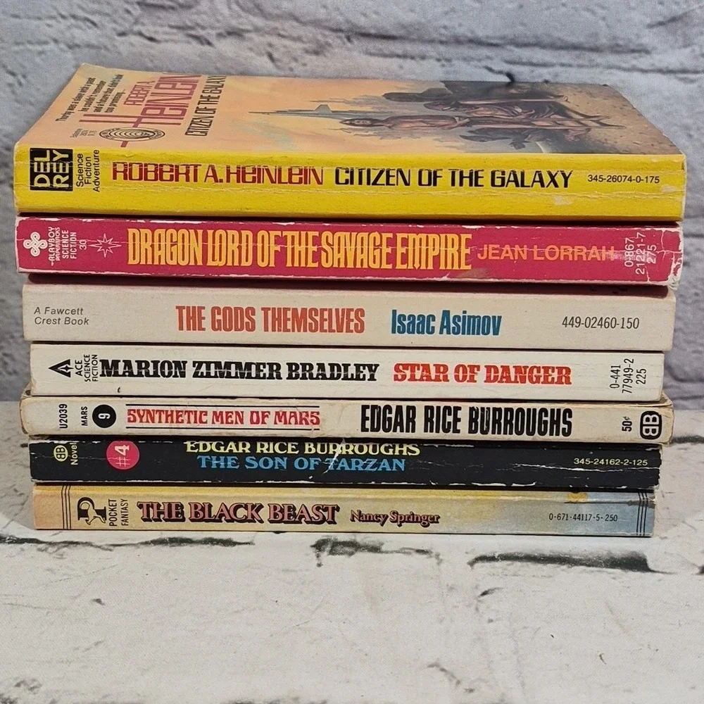 Vintage Paperbacks Science Fiction Sci-fi Lot Of 7 Books Asimov Lorrah Burroughs